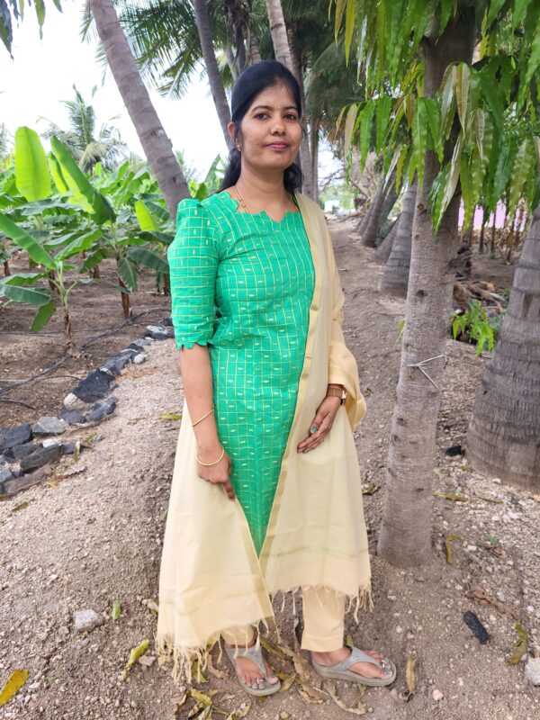 YANIRA KURTI SET 06- Kurti Set With Lining (Top- Banaras , Bottom & Shawl- Cotton)