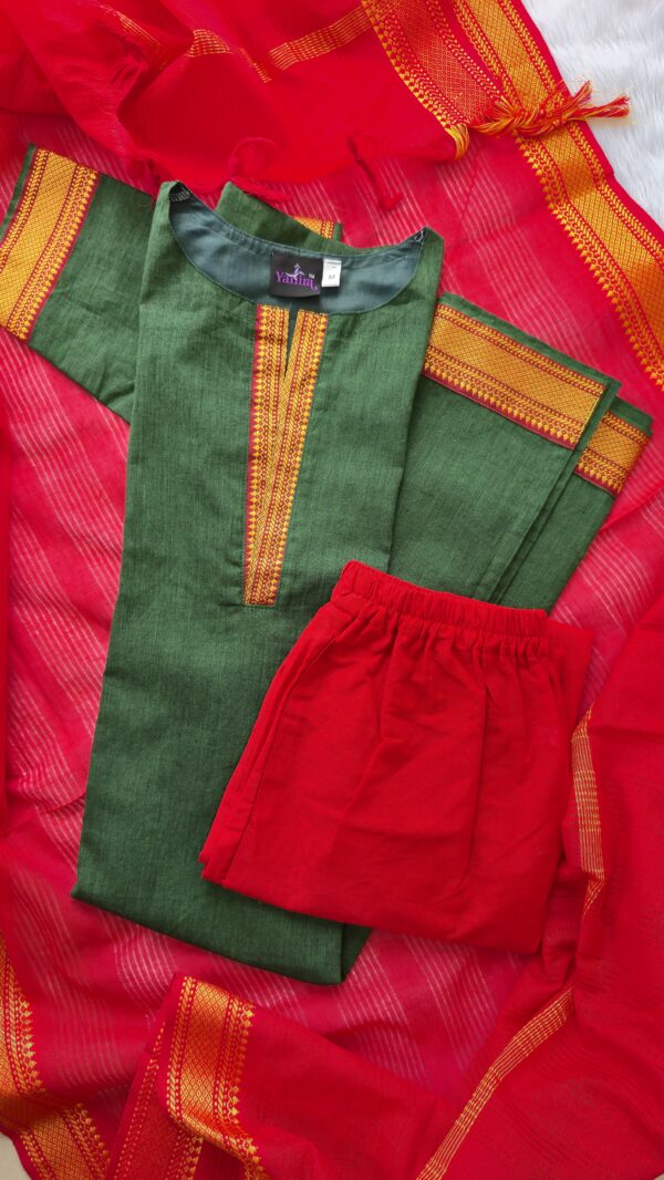 YANIRA 20- MANGALAGIRI Cotton Kurti Set with Lining (Green)