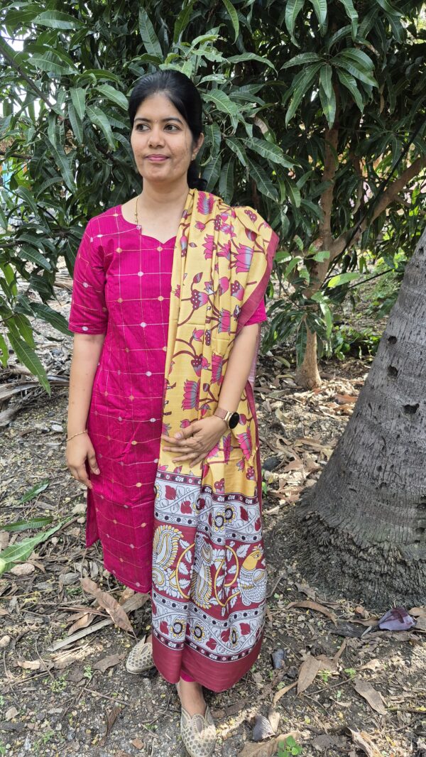 YANIRA 79-Premium Raw Silk Kurti Set With Kalamkari Dupatta