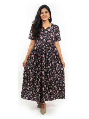 YANIRA Maxi Style Jaipur Cotton Nighty (Black)