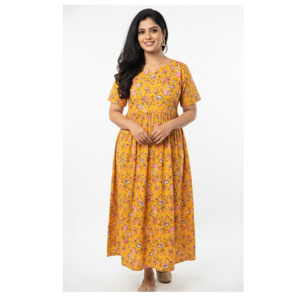 YANIRA Maxi Style Jaipur Cotton Nighty (Yellow)