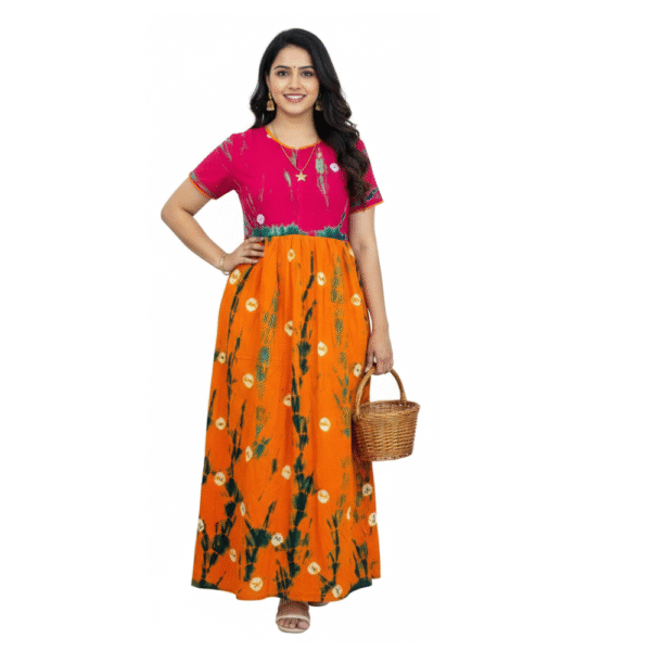 YANIRA Frock Style Cotton Nighty with Front Zip (Pink-Orange)