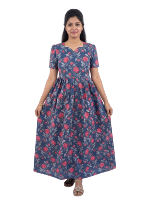 YANIRA Maxi Style Jaipur Cotton Nighty | Frock Style Nighty (NavyBlue2)