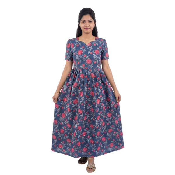 YANIRA Maxi Style Jaipur Cotton Nighty | Frock Style Nighty (NavyBlue2)