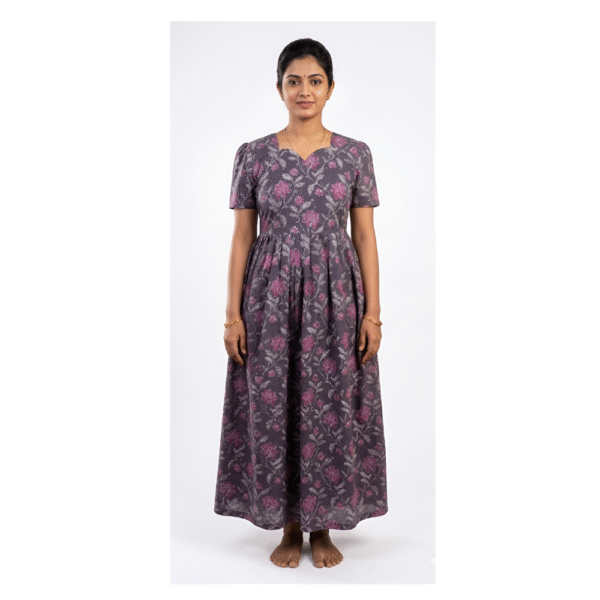 YANIRA Maxi Style Jaipur Cotton Nighty | Frock Style Nighty (Grey2)