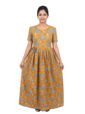YANIRA Maxi Style Jaipur Cotton Nighty | Frock Style Nighty (Yellow2)