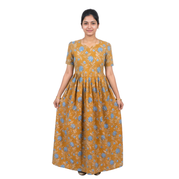 YANIRA Maxi Style Jaipur Cotton Nighty | Frock Style Nighty (Yellow2)