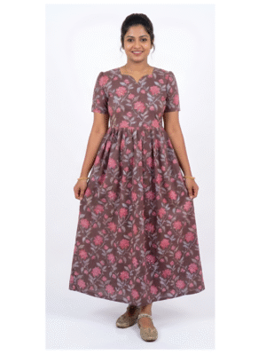 YANIRA Maxi Style Jaipur Cotton Nighty | Frock Style Nighty (Brown2)