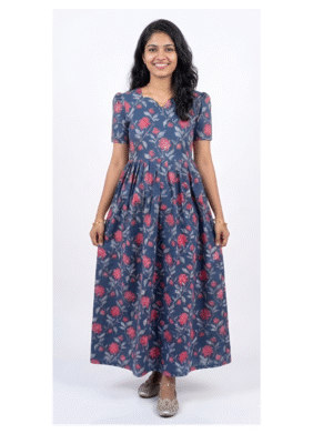 YANIRA Maxi Style Jaipur Cotton Nighty | Frock Style Nighty (NavyBlue2)
