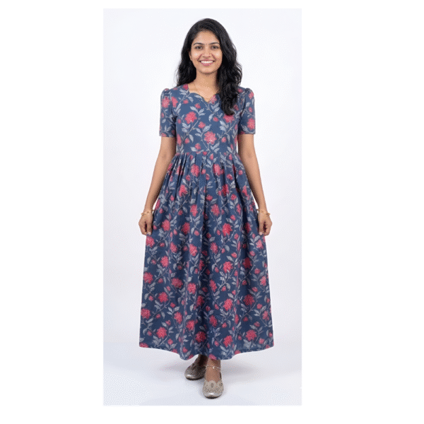 YANIRA Maxi Style Jaipur Cotton Nighty | Frock Style Nighty (NavyBlue2)