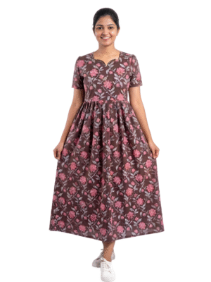 YANIRA Maxi Style Jaipur Cotton Nighty | Frock Style Nighty (Brown2)