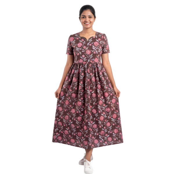 YANIRA Maxi Style Jaipur Cotton Nighty | Frock Style Nighty (Brown2)