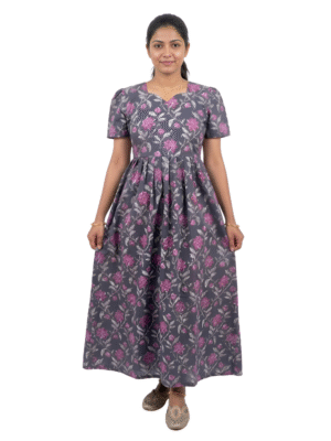 YANIRA Maxi Style Jaipur Cotton Nighty | Frock Style Nighty (Grey2)