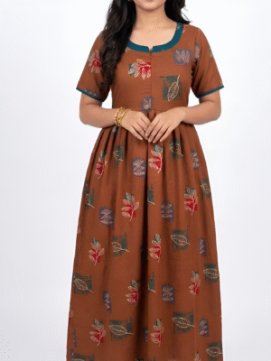YANIRA Maxi Style Alpine Nighty | Front Zip Feeding Spun Nighty | Frock Style Nighty (Chocolate Brown)