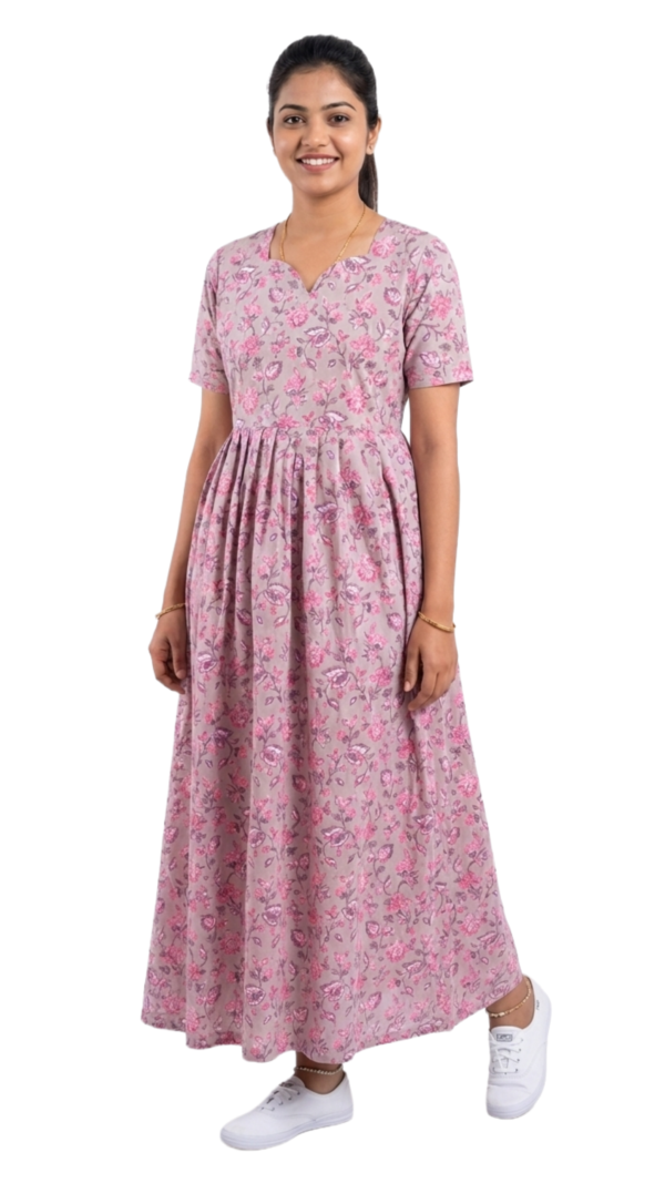 YANIRA Maxi Style Jaipur Cotton Nighty | Frock Style Nighty (Light Pink)