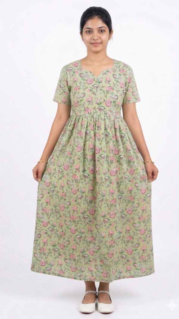 YANIRA Maxi Style Jaipur Cotton Nighty | Frock Style Nighty (Green)