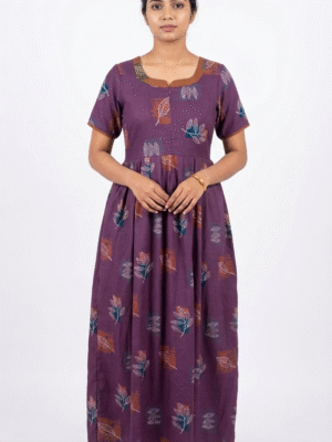 YANIRA Maxi Style Alpine Nighty | Front Zip Feeding Spun Nighty | Frock Style Nighty (Deep Purple)
