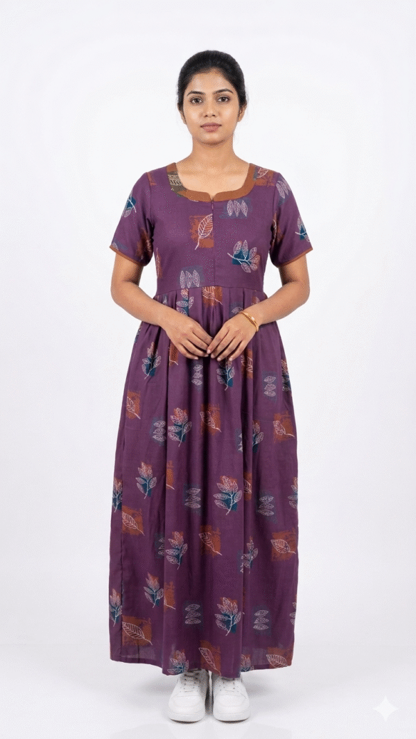 YANIRA Maxi Style Alpine Nighty | Front Zip Feeding Spun Nighty | Frock Style Nighty (Deep Purple)