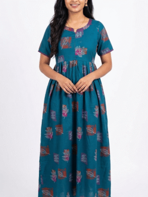 YANIRA Maxi Style Alpine Nighty | Front Zip Feeding Spun Nighty | Frock Style Nighty (Deep Teal)