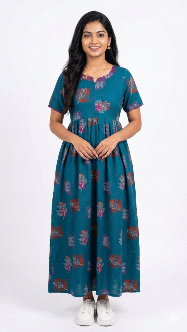 YANIRA Maxi Style Alpine Nighty | Front Zip Feeding Spun Nighty | Frock Style Nighty (Deep Teal)