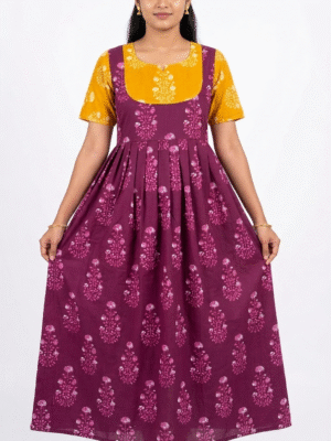 YANIRA Maxi Style Jaipur Cotton Nighty | Frock Style Nighty (Neck Patch-Marron)