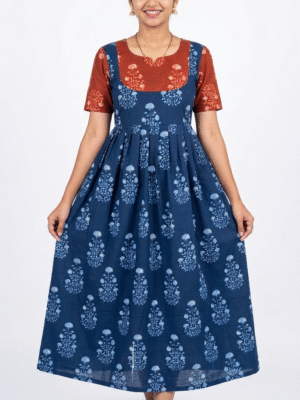 YANIRA Maxi Style Jaipur Cotton Nighty | Frock Style Nighty (Neck Patch-Cobalt Blue)