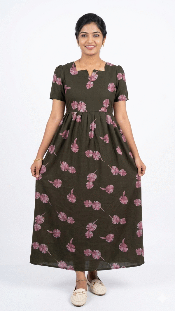 YANIRA Maxi Style Alpine Nighty | Spun Nighty | Frock Style Nighty (Olive Green)