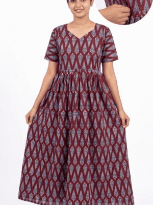 YANIRA Frock Style Jaipur Cotton Nighty [Feeding-Double Zip]-Maroon