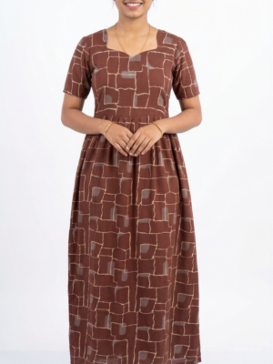 YANIRA Maxi Style SPUN Nighty | Frock Style Nightgown (Brown Frame)