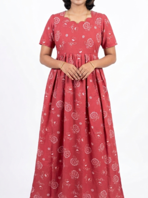 YANIRA Maxi Style SPUN Nighty | Frock Style Nightgown (Red Aura)