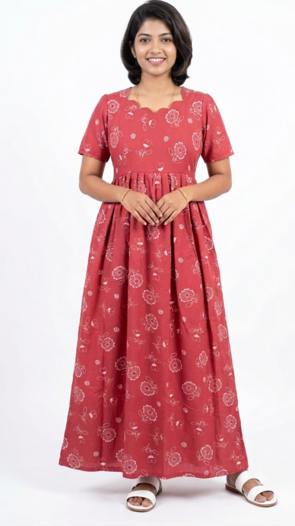 YANIRA Maxi Style SPUN Nighty | Frock Style Nightgown (Red Aura)