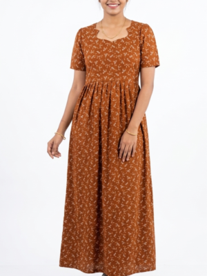 YANIRA Maxi Style SPUN Nighty | Frock Style Nightgown (Brown Garden)