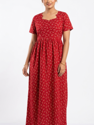 YANIRA Maxi Style SPUN Nighty | Frock Style Nightgown (Red Garden)