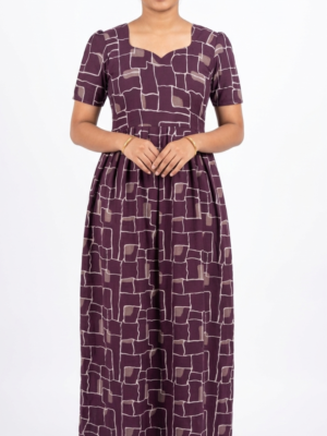 YANIRA Maxi Style SPUN Nighty | Frock Style Nightgown (Purple Frame)