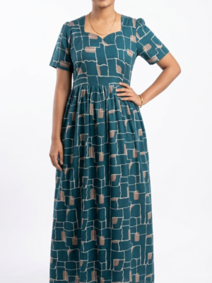 YANIRA Maxi Style SPUN Nighty | Frock Style Nightgown (Teal Frame)
