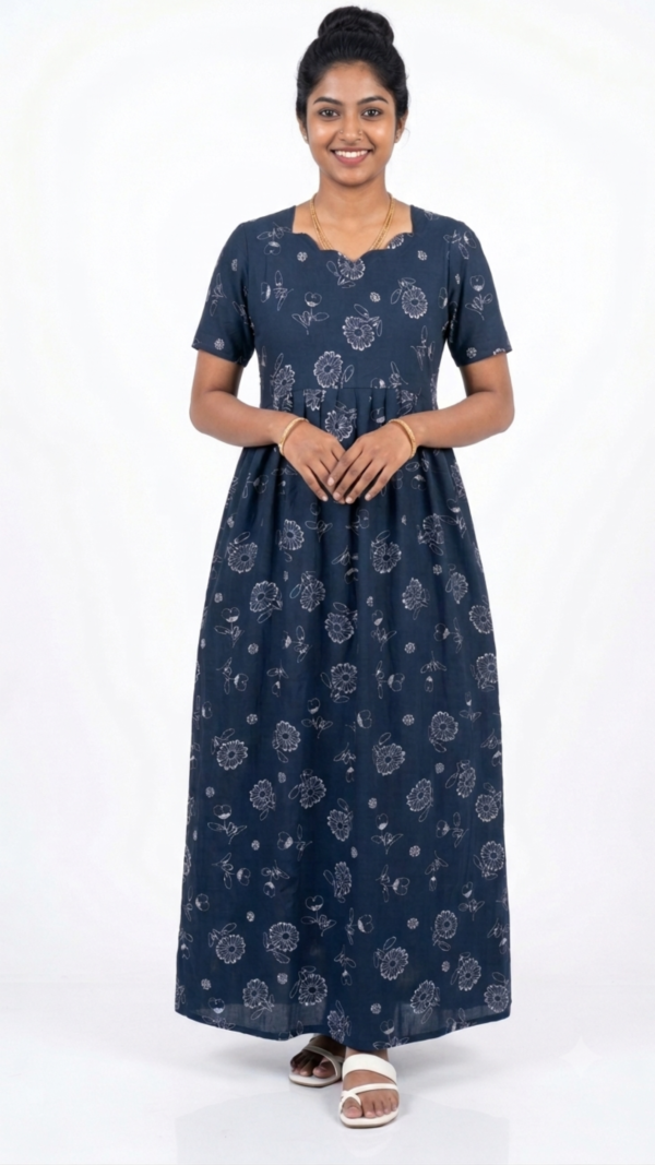 YANIRA Maxi Style SPUN Nighty | Frock Style Nightgown (Blue Aura)