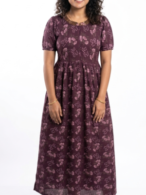 YANIRA Maxi Style SPUN Nighty | FEEDING Frock Style Nightgown-FRONT ZIP (Purple Charm)