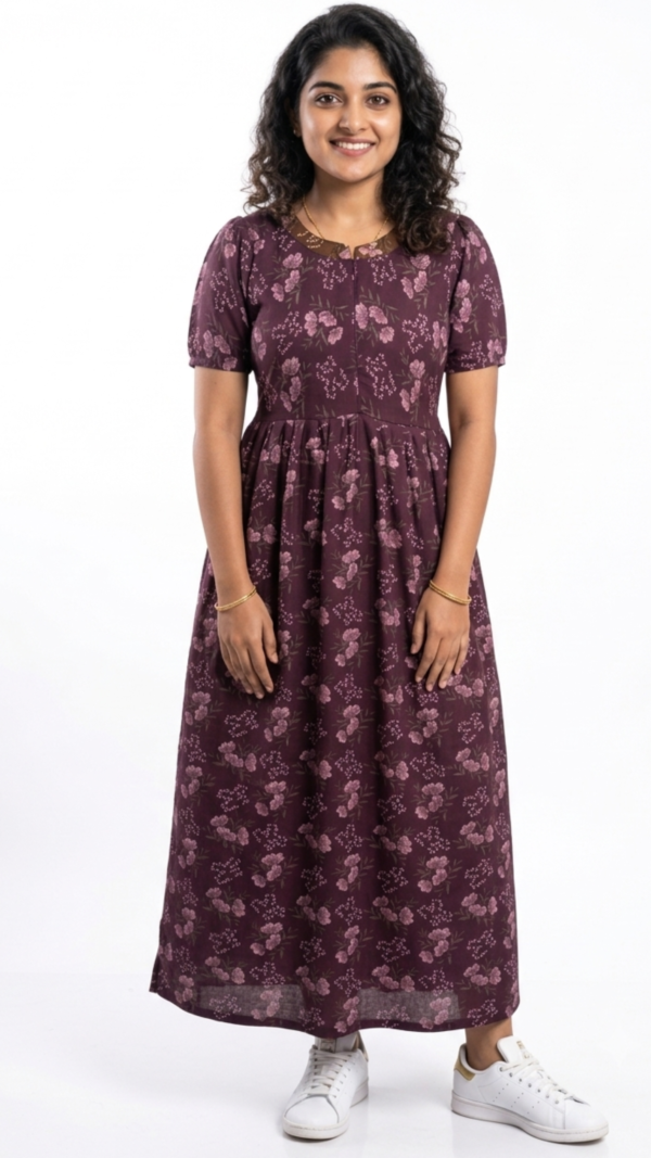 YANIRA Maxi Style SPUN Nighty  | FEEDING Frock Style Nightgown-FRONT ZIP (Purple Charm)