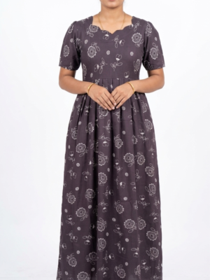 YANIRA Maxi Style SPUN Nighty | Frock Style Nightgown (Grey Aura)