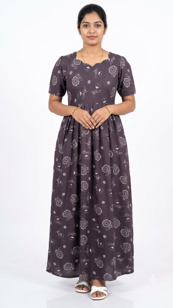 YANIRA Maxi Style SPUN Nighty | Frock Style Nightgown (Grey Aura)